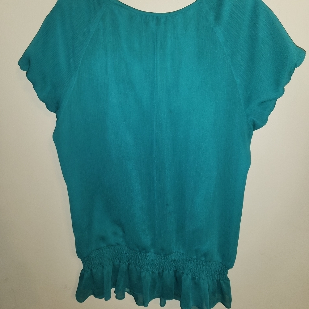 Alfani Teal Blouse with Embellished Neckline - Picture 3 of 3